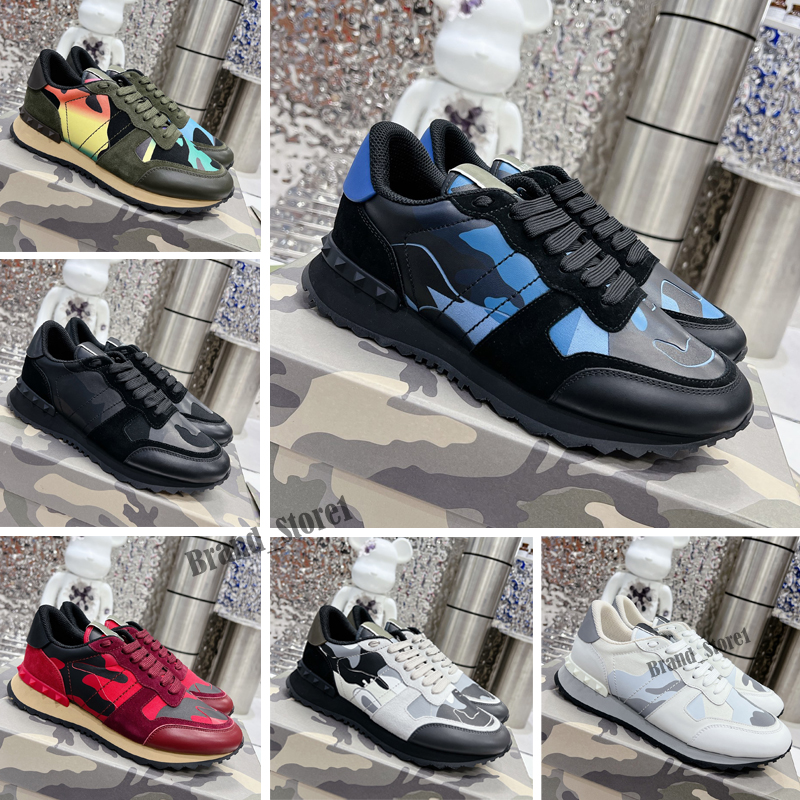 Designer Camouflage Men Casual Sneakers Top Quality Leather Platform Rivet Trainers rubber sole military triple black white sports Running Shoes