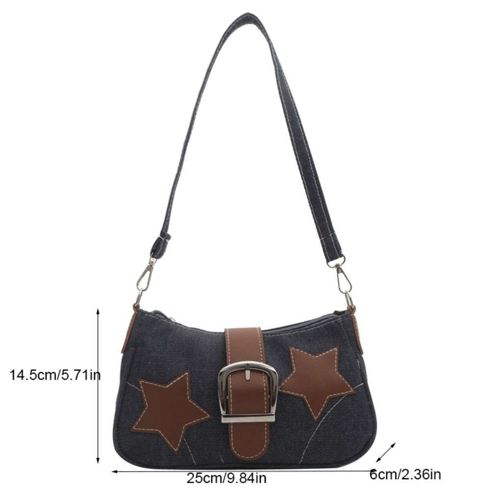 Minimalist Hasp Star Shoulder Bag PU Harajuku Y2k Underarm Bag Zipper Korean Style Denim Handbag Girls