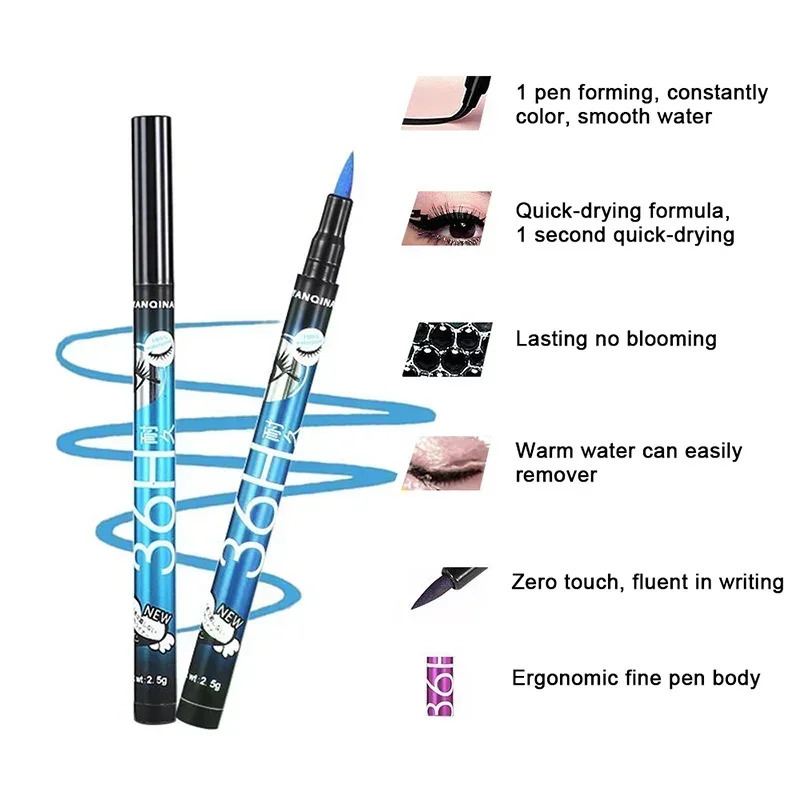 Black liquid eyeliner waterproof eyeliner 36H long time liquid eyeliner quick drying flower free cosmetics tool 241107