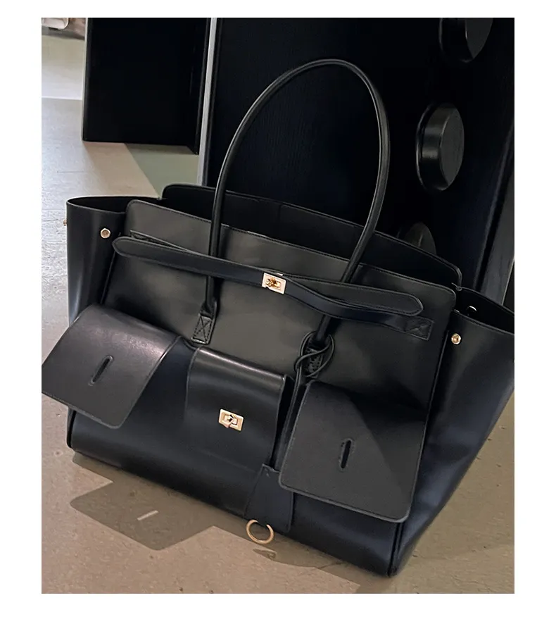 Woman bag tote bag Large Capacity Travel Lage Black Bag High Quality Square Buckle Design Shoulder Handbag Shopper