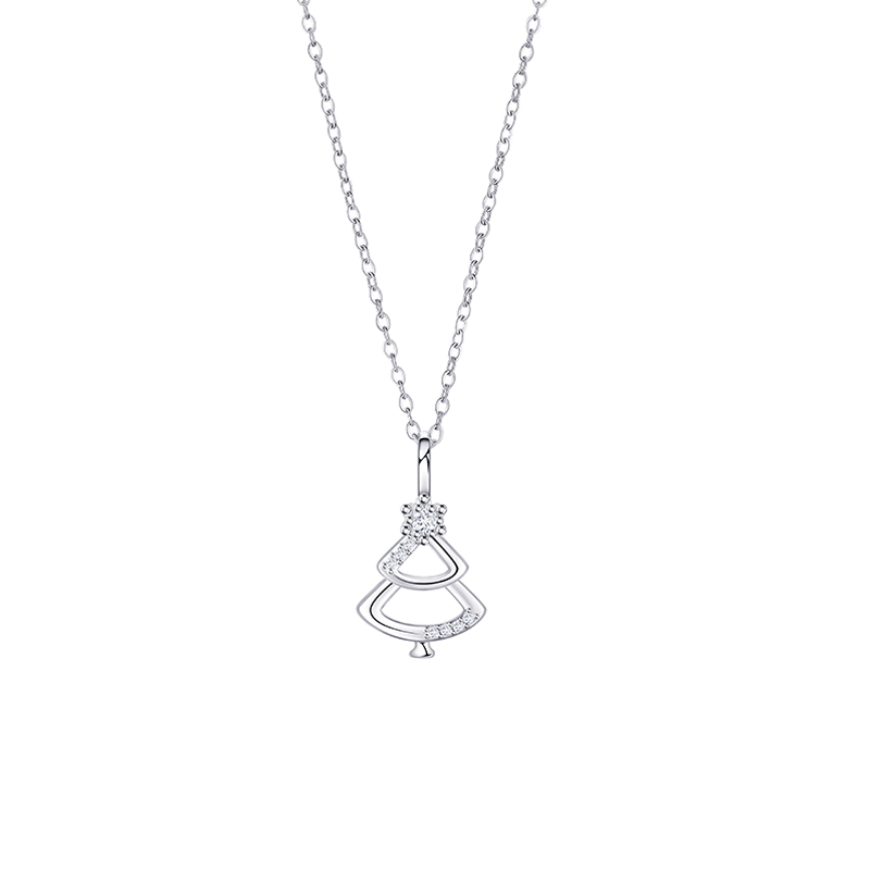 Women's Simplistic Hollow-Out Zirconia Christmas Tree Pendant Necklace from the Christmas Collection