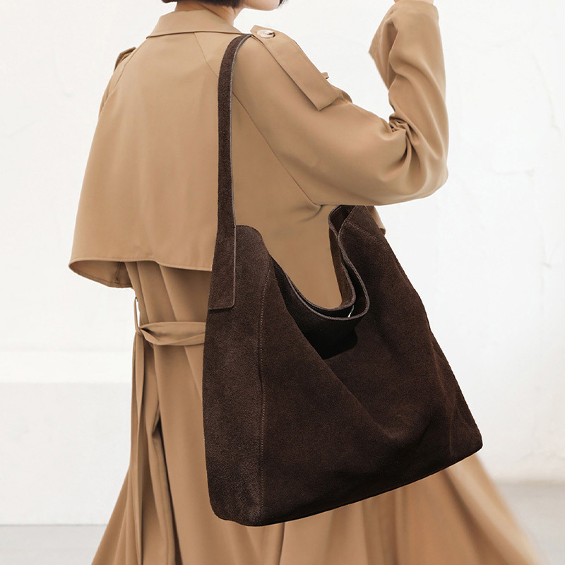 New Women Frosted Leather Tote Female Underarm Bucket Handbag Lady Large Capacity Suede Hobo Shoulder Bag designer bag Hasp Style Suede Material BagVo