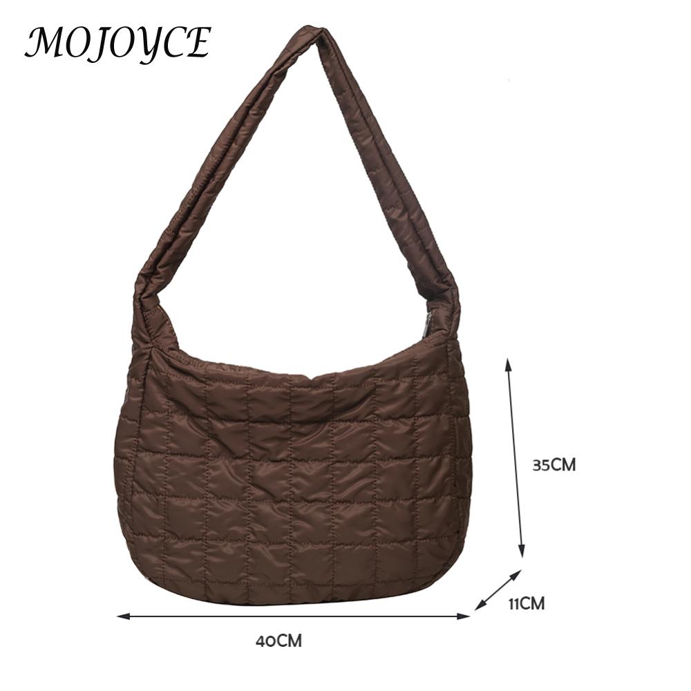 Autumn Winter Vintage Nylon Lattice Shoulder Bag Pure Color Large Crossbody Bags