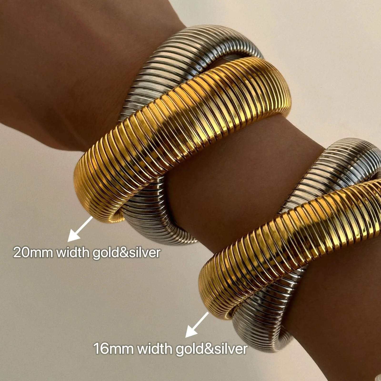 ins steel bracelet retro double-layer elastic gypsy polished bracelet womens fashion aesthetic jewelry 241107