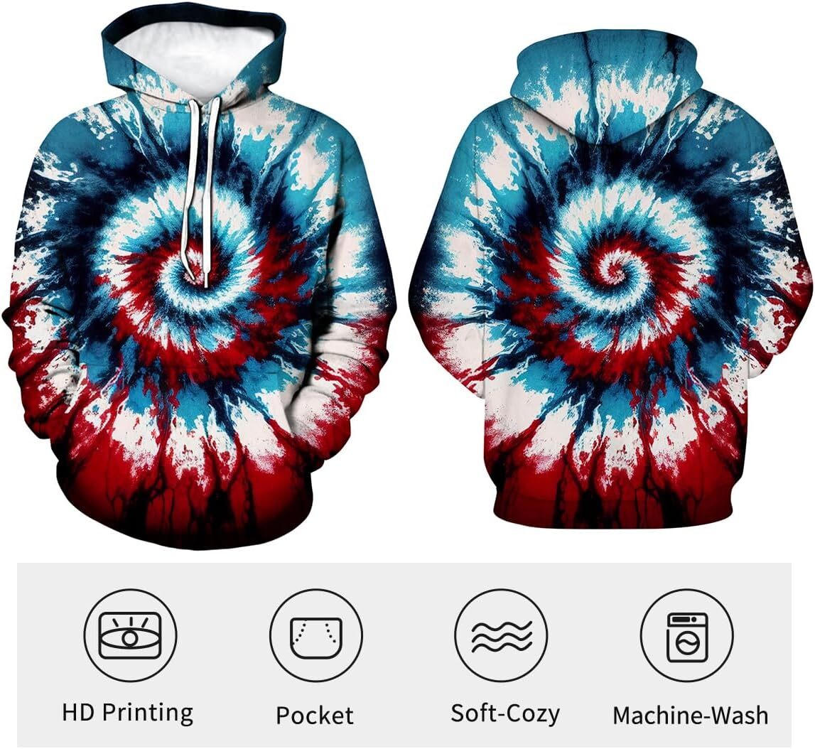 Hoodie for Mens Womens Funny Tie Dye Hoodie Colorful Spiral Theme Sweatshirt Graphic Hoodies sweatshirt Pullover Long Sleeve Trendy Color Vortex Patte