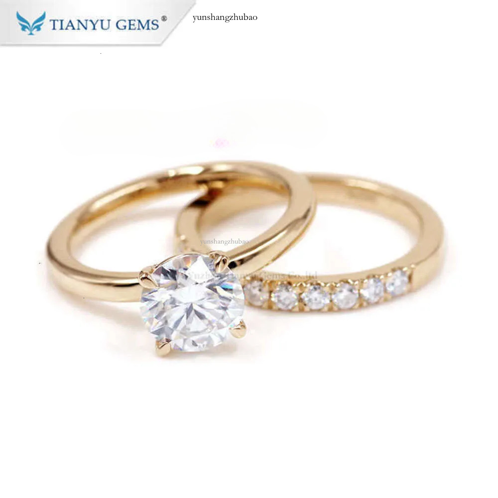 Band Rings Tianyu fine jewelry anillo bagaue 585 750 real solid yellow gold wedding solitaire moissanite engagement ring set for woman Free shipping