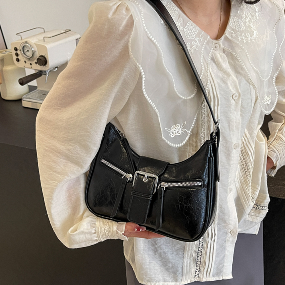 Women Vintage Shoulder Bag PU Leather Retro Armpit Purse Solid Color Luxury Satchel Bag Girls Outdoor Daily Bag