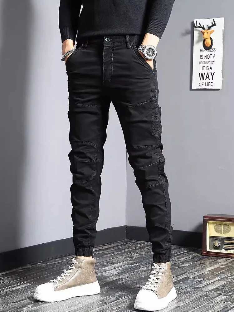 Mens Cotton Gray Cargo Pants Autumn Tactical Casual Stretch Slim Fit Trousers LX241107
