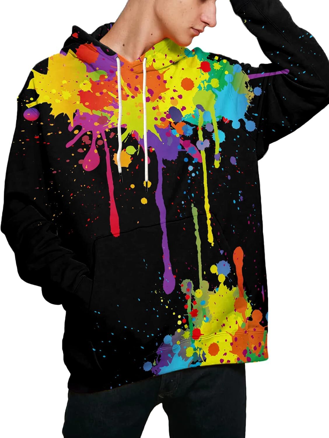 Hoodie for Mens Womens Unisex 3D Printed Hooded Sweatshirt Casual Pullover Hoodie with Big Pockets Graphic Trendy, dreamy, colorful, cute, black
