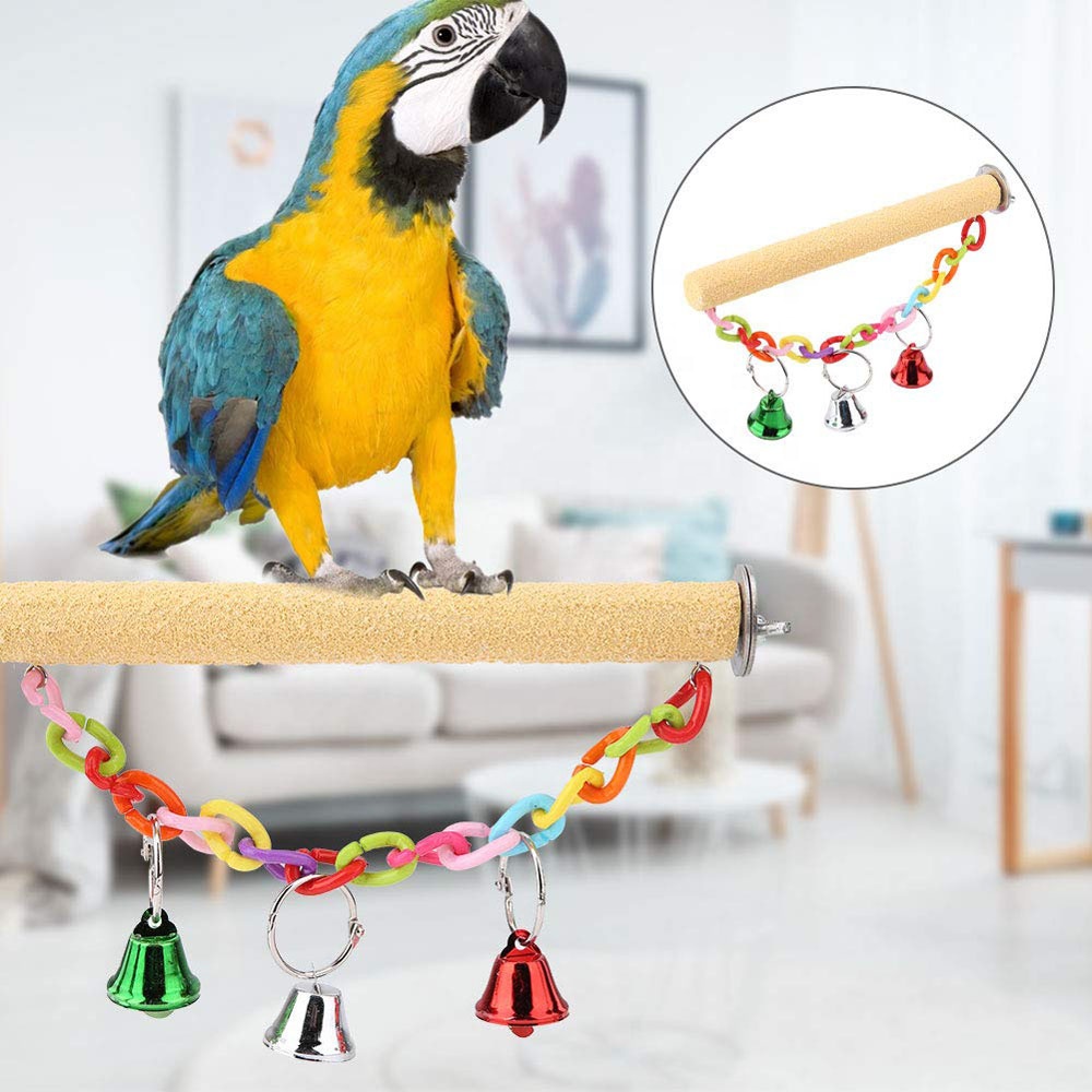 Bird Parrots Perch Standing Bar with Bell Grinding Grew Tool Pets Toys for Birds Cage