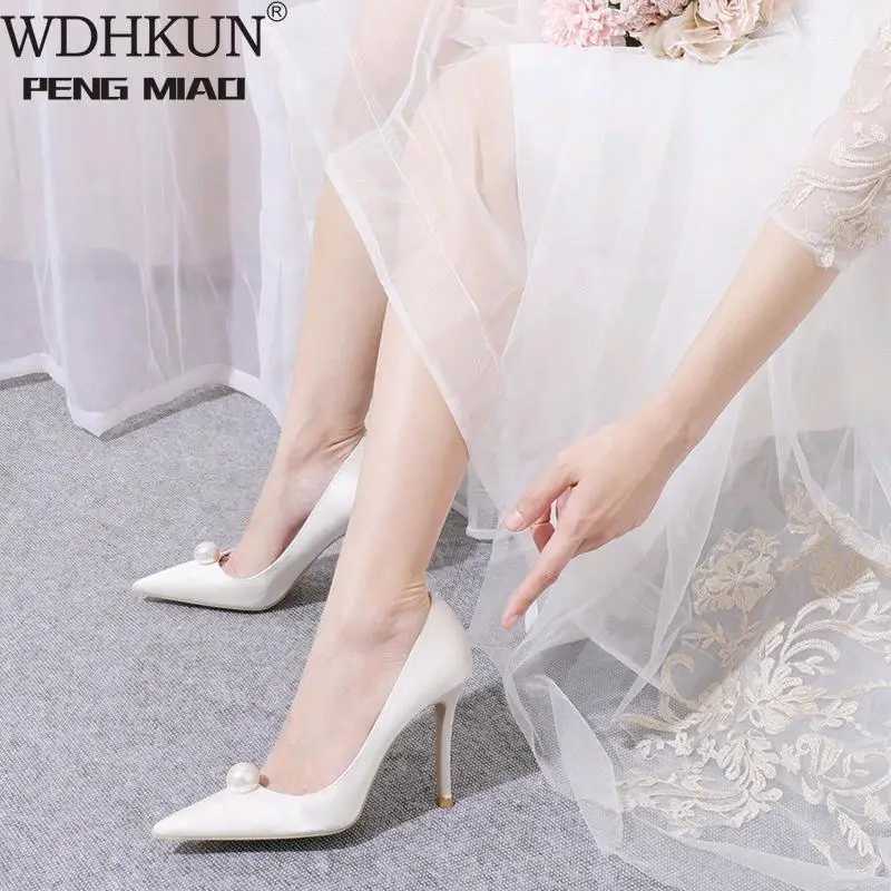 Warm Pump 2024 New Fi Wens Shoes Corner White Pearl High H 8cm Stiletto High Heels Red Bridal Dress Pary Shoes Y250319