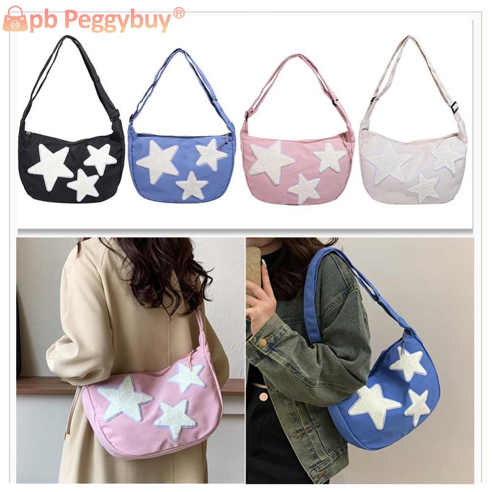 Women Canvas Messenger Bag Versatile Star Shoulder Bag Adjustable Strap Y2k Hobo Bag Pentagram Satchel Bag Slouchy Travel Bag