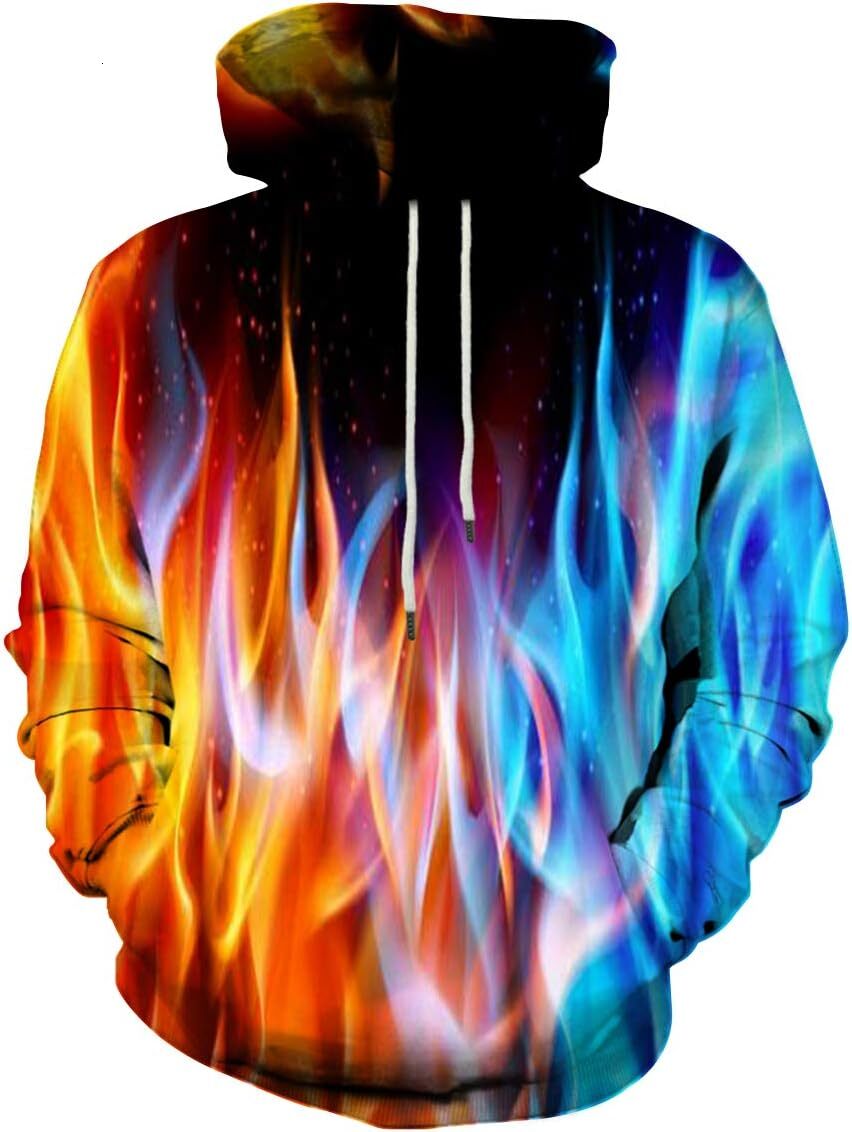 Hoodie for Mens Womens Graphic Hoodies for Men Women Unisex Novelty Sweatshirts Cool 3D Printed Pullover Hoody Hoodie with Pocket Graphic Trendy flame