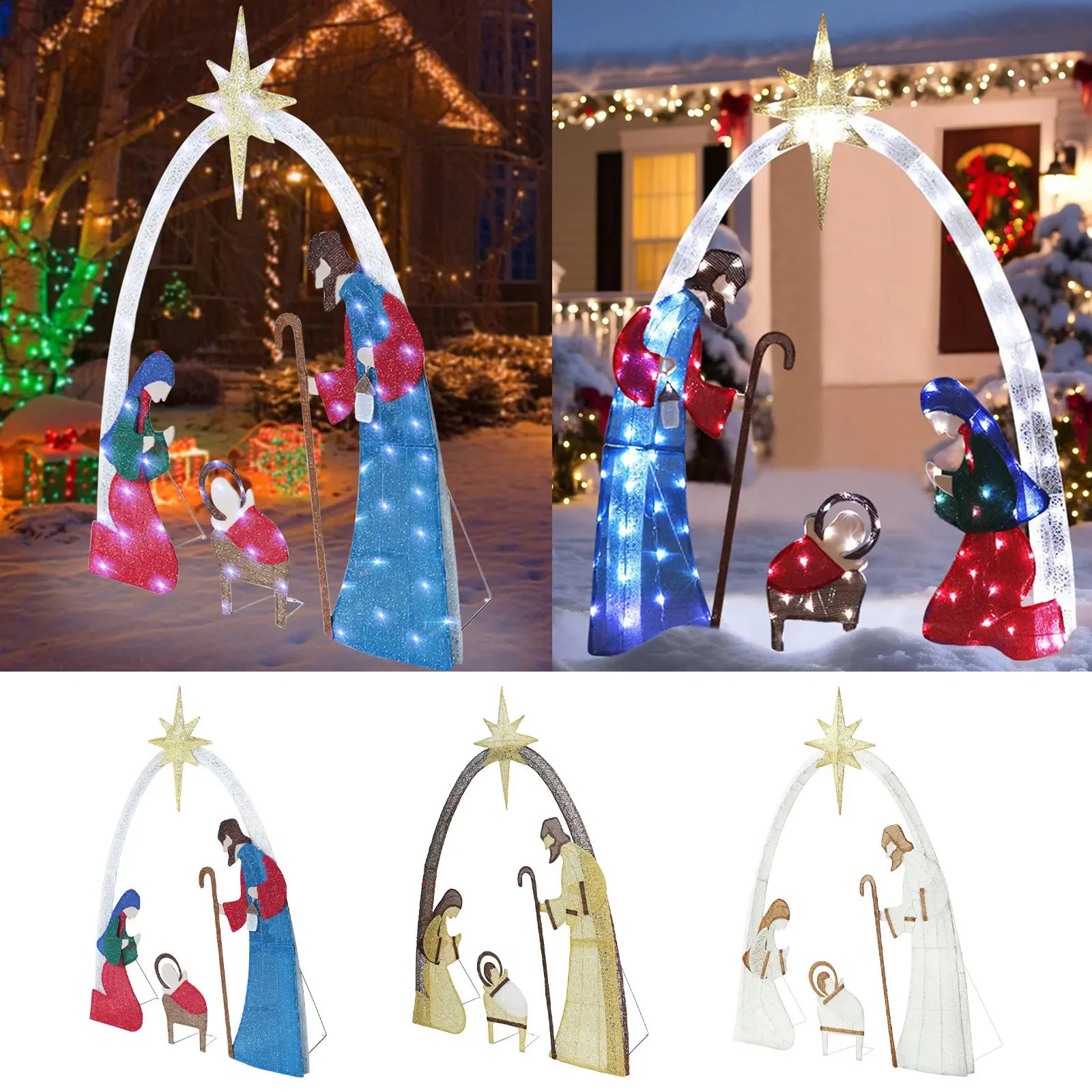 Outdoor Christmas Decoration Lighted Nativity Set 5ft Jesus Scene With LED Lights For Holiday Lawn Garden Decor 241107