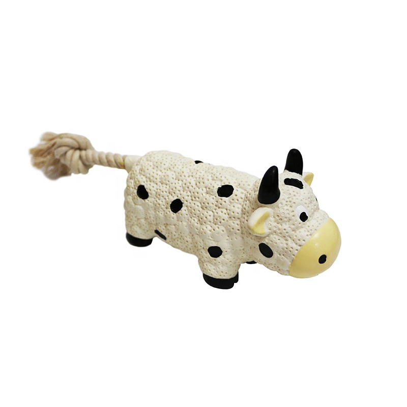 Hot Sale Interactive Pet Teeth Cleaning Toy Latex Cow Dog Chew Toy with Rope for Small Dog and Puppy