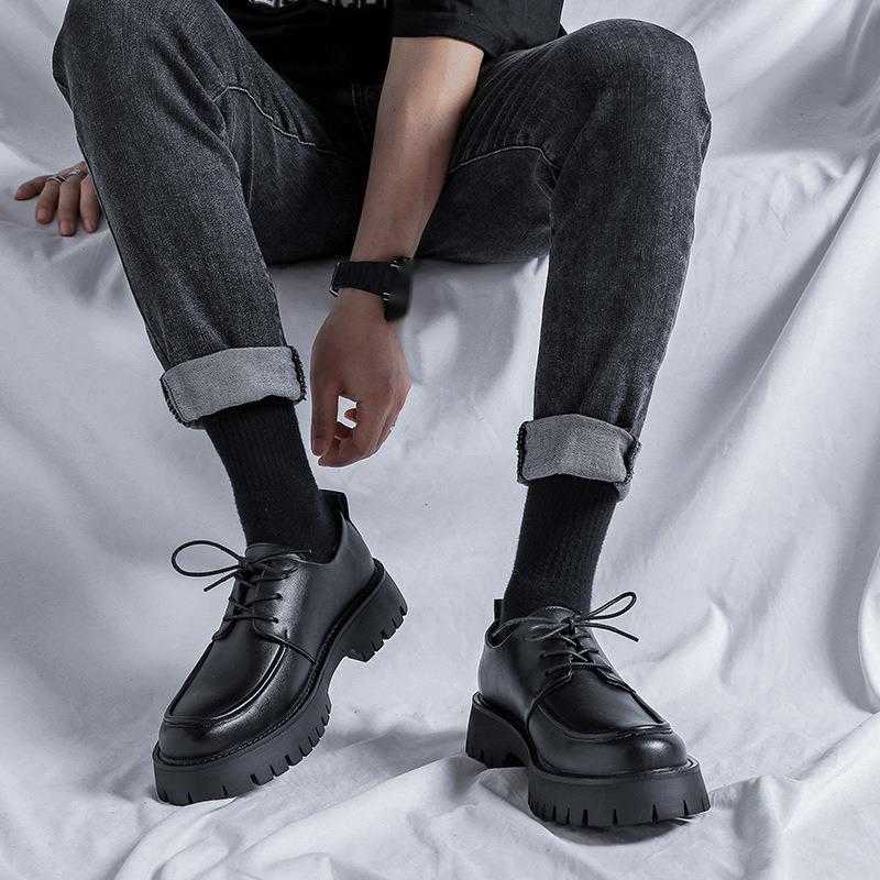 Men Dress Shoes New Big Head Leather Shoes For Mens Trendy Thick Bottom British Youth Height Casual Mens Shoes 241009