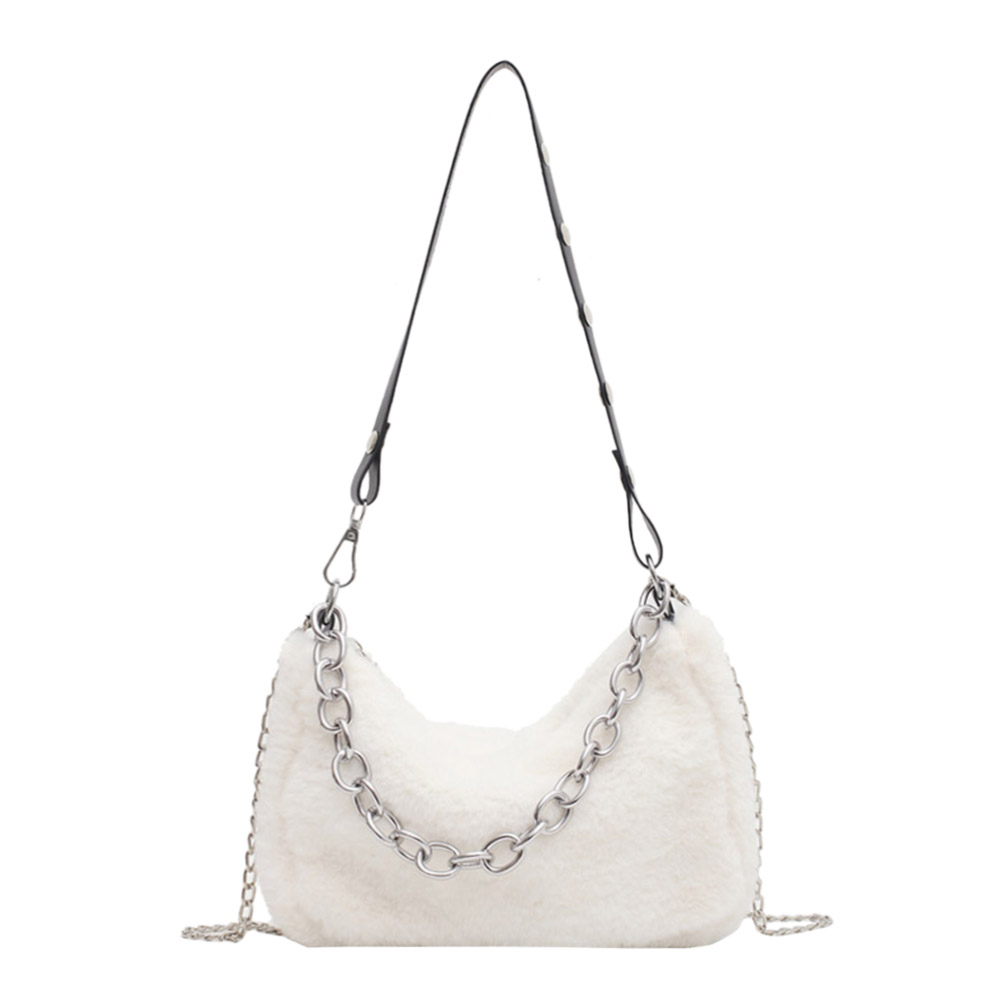 Popular Simple Female Daily Bag Fashion Female Tote Solid Plush Shoulder Messenger Bag Autumn Street Chain Purse