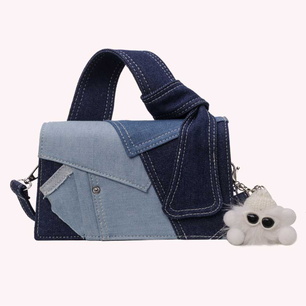 Denim Small Tote Bag Magnetic Button Shoulder Bag Adjustable Strap Women Top-Handle Bag Satchel Purse Commuter Travel Bag