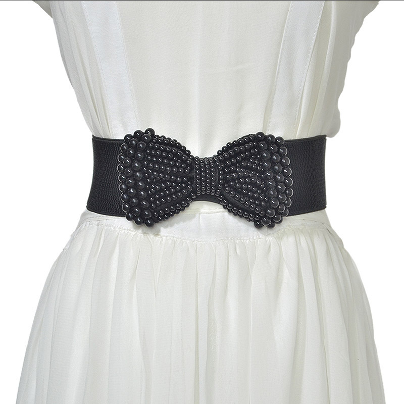 Women's elastic waistband fashion waistband hundred women wide pearl large bow accessories belt one piece of the belt