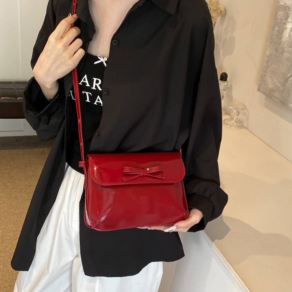 Patent Leather Women Shoulder Bag Bowknot Crossbody Bag Adjustable Strap Square Flap Bag Retro Underarm Bag Travel Bag