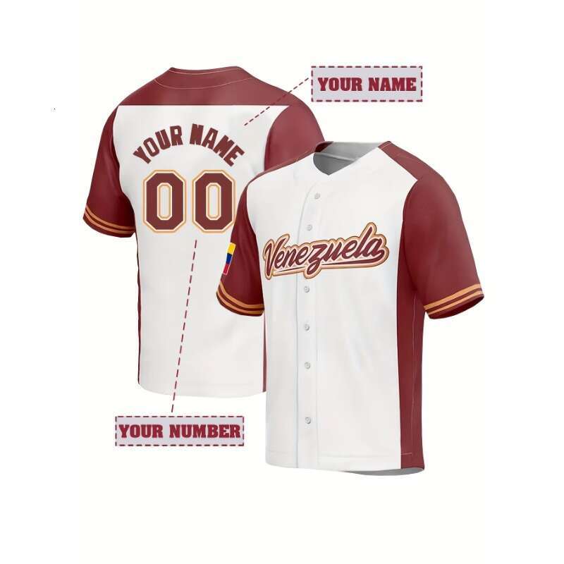 2025 Customizable Venezuela Baseball Jersey-Unique Personalized Name and Number Embroidery Comfortable Short Sleeve Training Tops