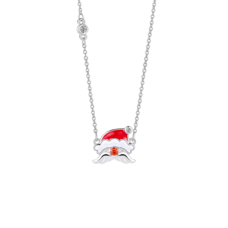 Women's Festive Christmas Collection Oil Drip Santa Hat Charms Necklace