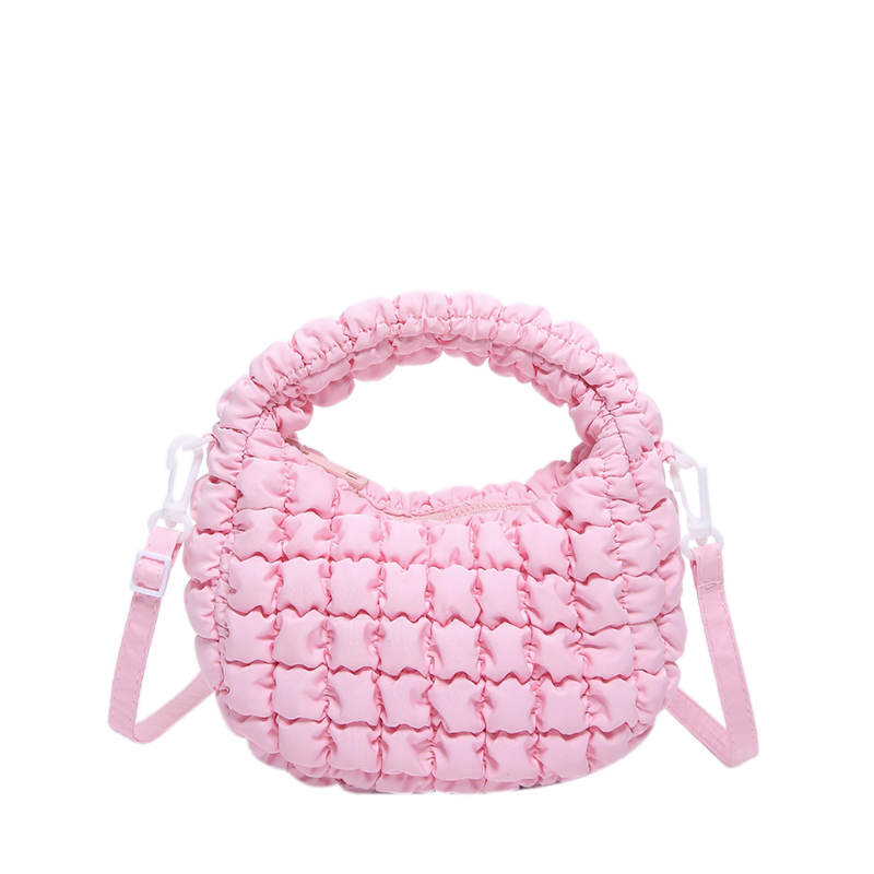 Pleated PU Leather Handbag Women Quilted Shoulder Bag Solid Cloud Bubbles Hobo Removable Strap Cute Pouch for Party Vacation