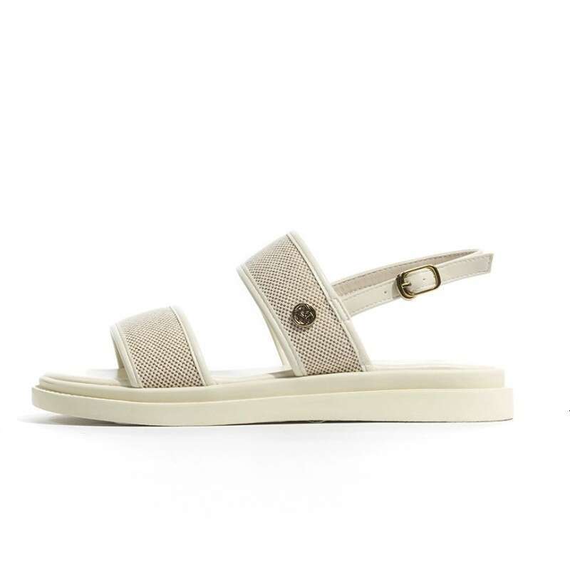 Low Sandals Woman Leather Low-heeled Rome Fabric Slides Rubber Hoof Heels Low Sandals Woman Leather Low-heeled Fabric Rubber