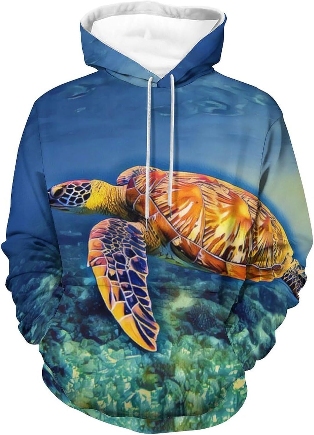 Hoodie for Mens Womens Sea Turtle in Blue Sea Water Hoodies for Men 3D Print Pullover Hooded Drawstring Loose Sweatshirt with Big Pockets Graphic