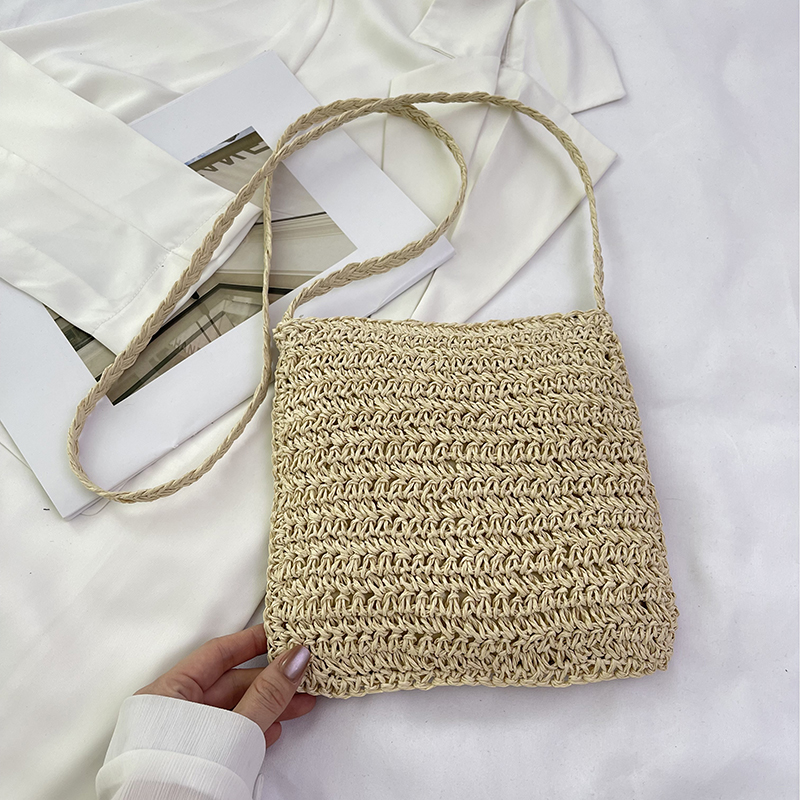 Flower Straw Beach Bag Hand-woven Summer Shoulder Bag Crochet Crossbody Bag for Women Beach Picnic Vacation