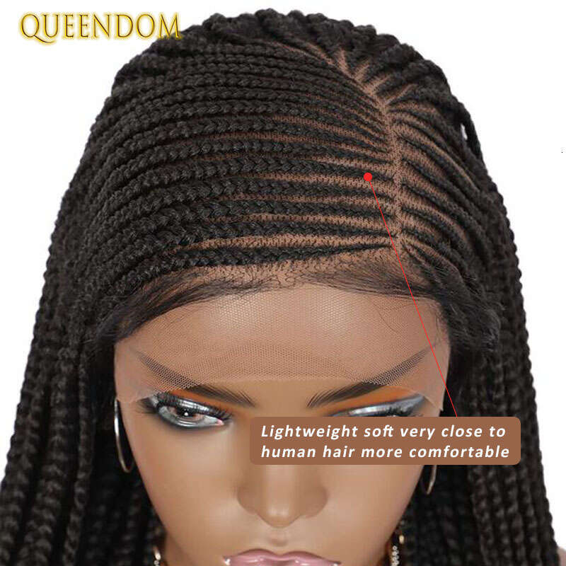 36 Cornrows Synthetic Sidepart Jumbo Braided Full Lace Wig For Black Women Knotless Glueless Box Braids Wigs