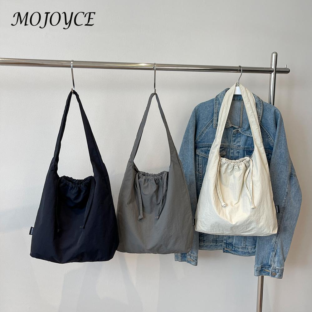 Shoulder Bag for Women with Multi Pockets Bucket Bag Nylon Drawstring Tote Bag Travel Commuter Bag