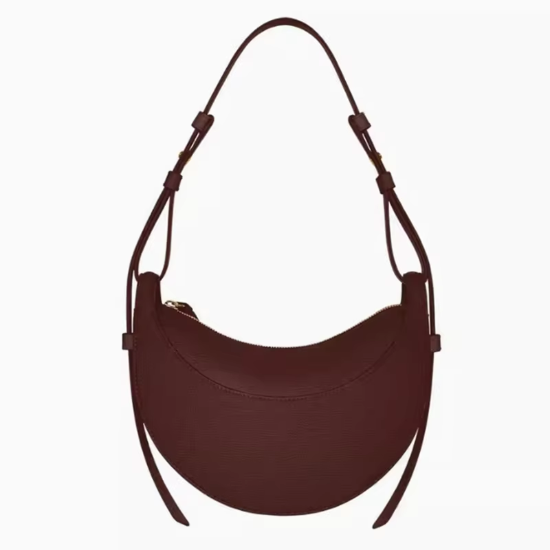 2024 Winter Brand Crossbody Handbag Saddle Women Half Moon Underarm Lychee Pattern Leather Shoulder Bags Woman
