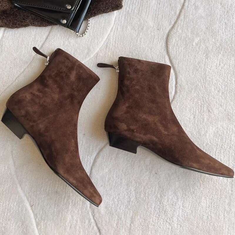 Flats Ankle Boots Suede Warm Women Shoes Winter Brand Square Toe Casual Chelsea 2025 Trend Low Heels Snow Boots Mujer Zapatos