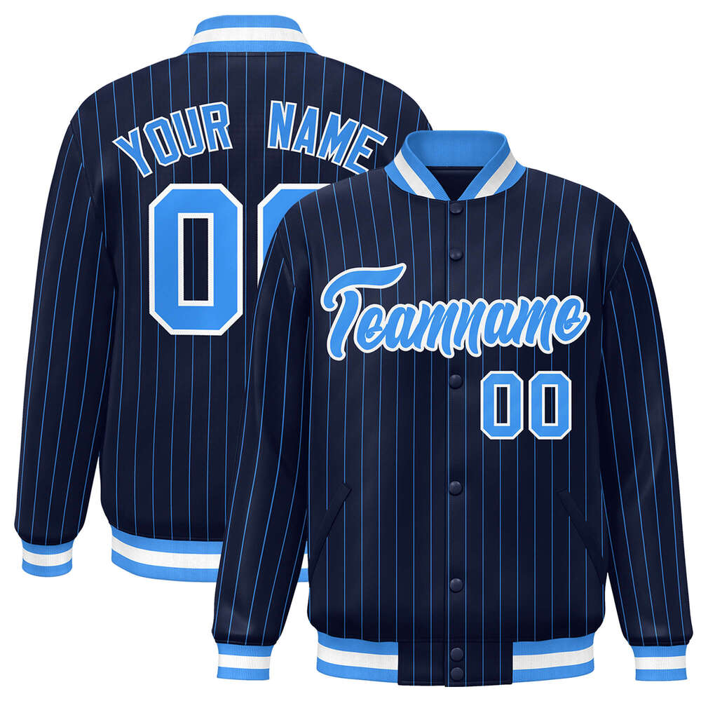 2025 Custom Jacket Pinstripe Full-Snap ed Text Number Varsity Letterman College Baseball Coat