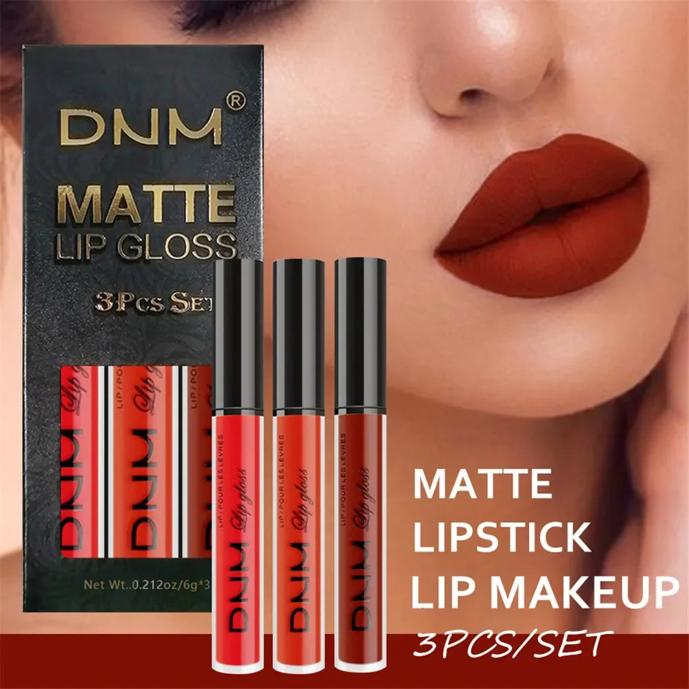 3 Colors/Set Matte Velvet lipstick Glossy Stick Free Cup Waterproof Lasting Liquid lipstick Cosmetics Keep 24 Hour Fashion Makeup 241107