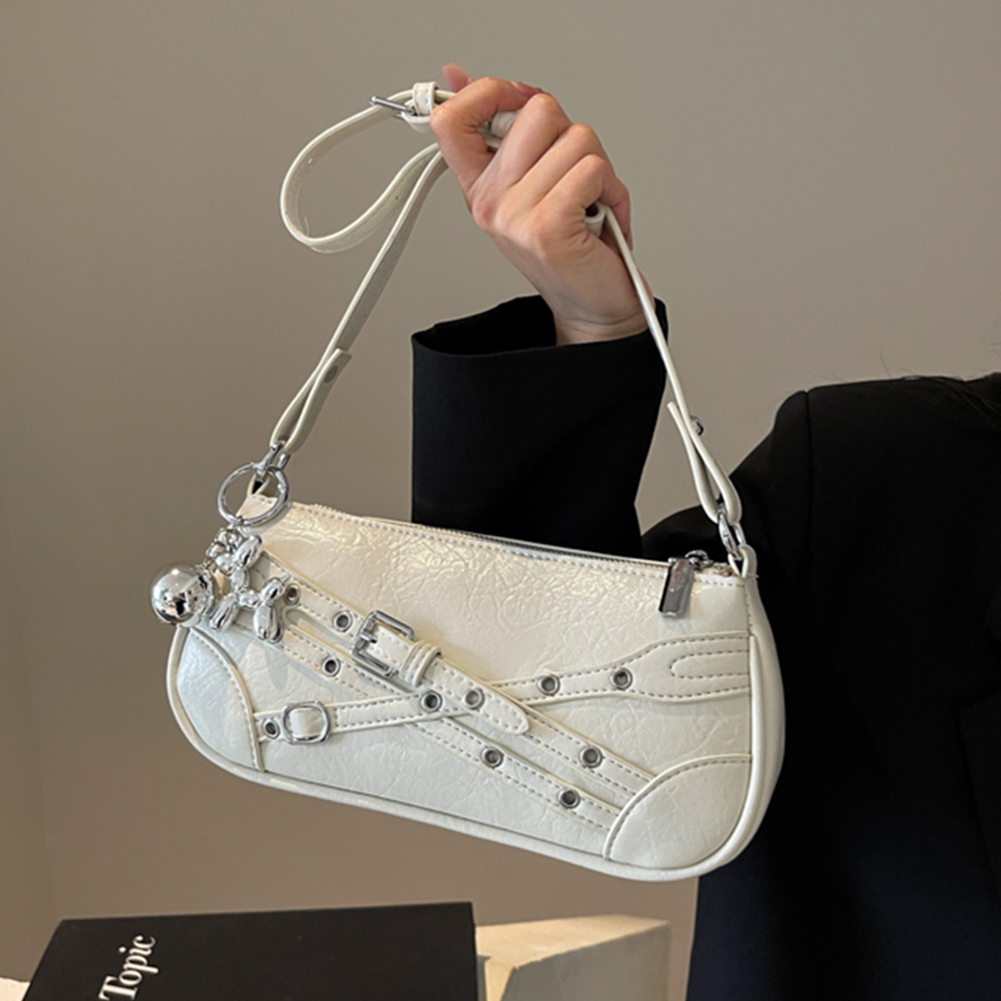 Women PU Fashion Shoulder Bag Adjustable Strap Cool Style Crescent Bag Zipper Closure Punk Style Hobo Bag Stylish Satchel Bag