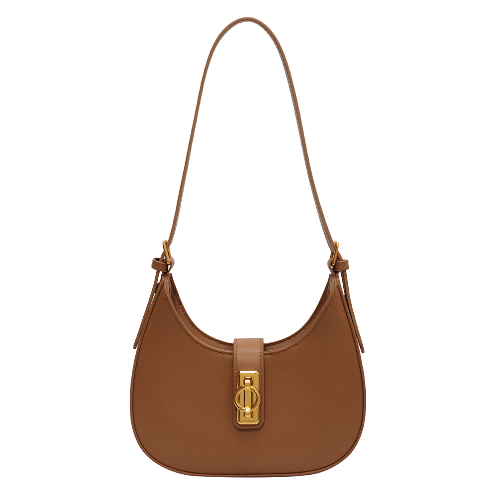 Crescent Shoulder Bag PU Leather Adjustable Strap Solid Handbag for Women with Zipper Closure Crossbody Bag Travel Commuter Bag