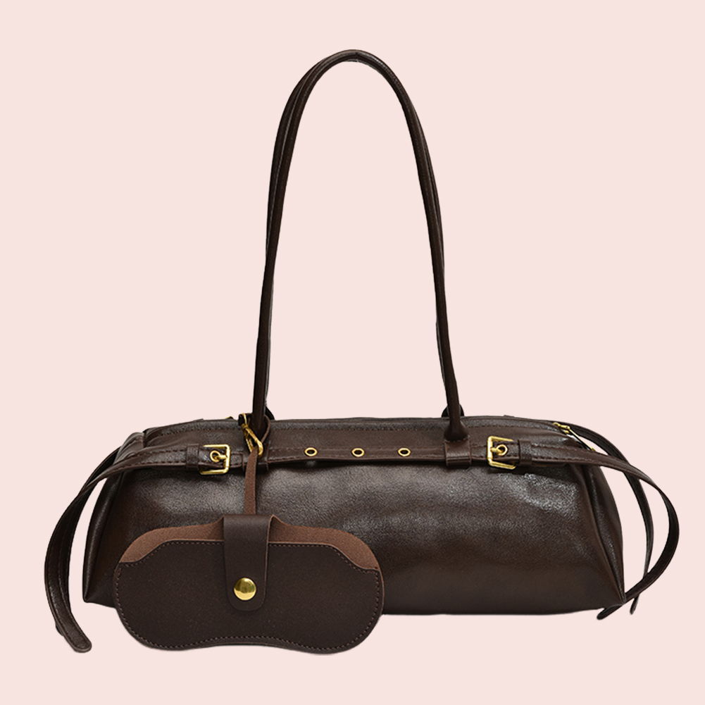 Boston Handbag for Women Solid Shoulder Bag PU Leather Casual Underarm Bag Retro Tote Bag Commuter Bag