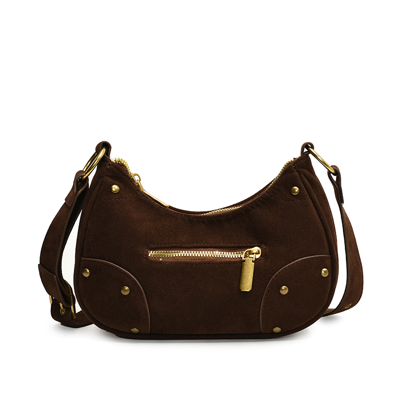 Women Frosted Dumpling Crossbody Bag Adjustable Strap Punk Rivet Sling Bag Vintage Shoulder Bag Girls Outdoor Daily Bag