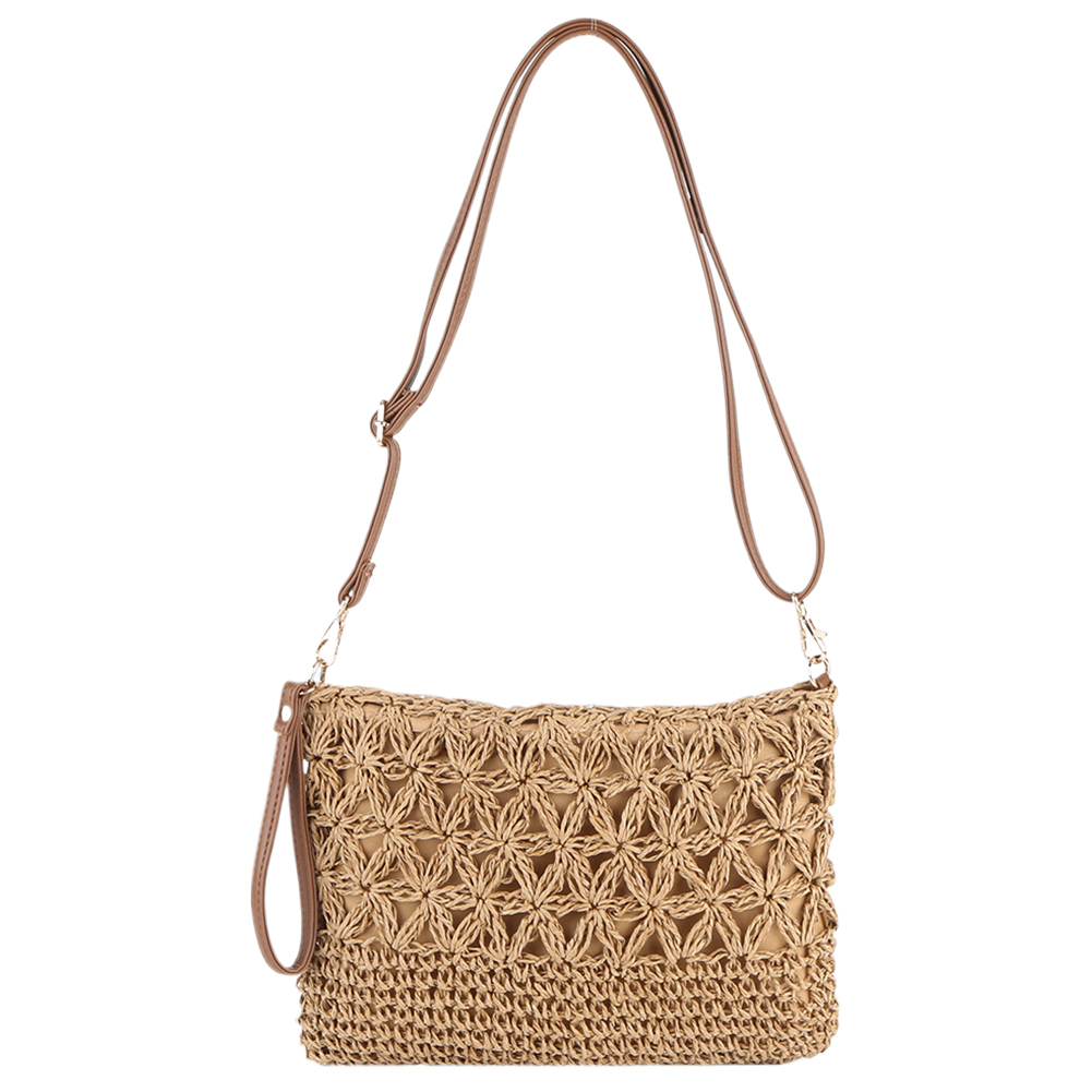 Straw Woven Summer Shoulder Bag Detachable Shoulder Strap Women Clutch Purse Zipper Handbag for Beach Travel Vacation Clutch Bag