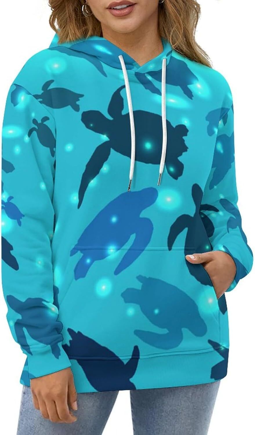 Hoodie for Mens Womens Sea Turtle Hoodies for Men 3D Print Pullover Hooded Drawstring Loose Sweatshirt with Big Pockets Graphic