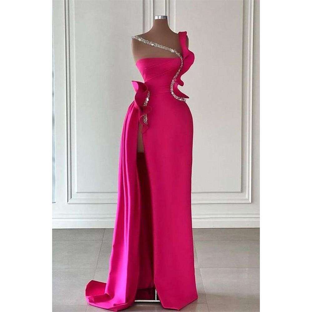 Fashion Sequined Beading Prom Crystal Side Split Or Length Party Gowns Exquisite Pleat Sweep Train Evening Dress 6660311