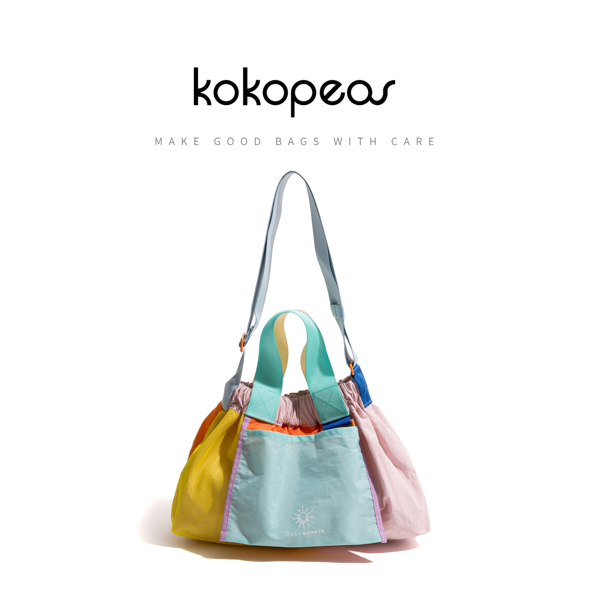 KOKOPEAS Patchwork Colorful Nylon Woman's Tote Handbag Lightweight Letter Embroidery Fashion Crossbody Purse Girl Shopping Bag