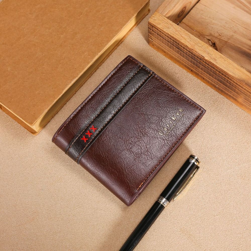 Portable Solid Color Men's Short Wallet Waterproof Leisure Male Leather Purse Simple Slim Card Wallet Travel