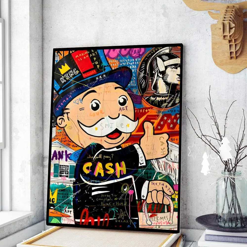 Cartoon Dollar Aalec Monopoly Poster Fancy Wall Stickers Used for Living Room Bar Art Wall Stickers Research Family Life Room Decoration X241107