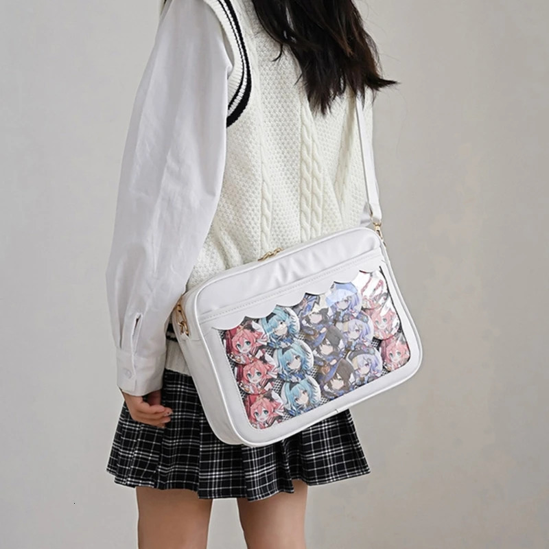 Japanese Harajuku Ita womens bag PU transparent pocket Itabag high school girl uniform JK cross body shoulder bag 241107