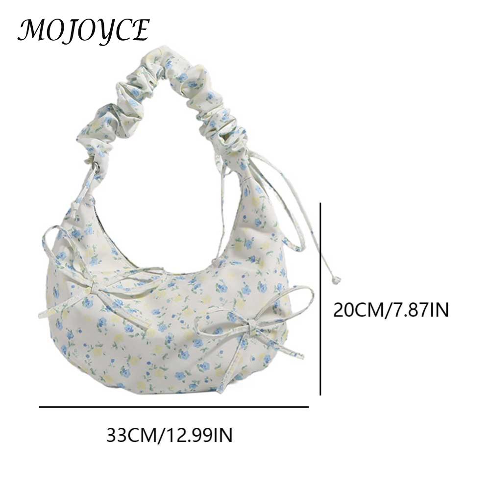Shoulder Bag for Women Floral Crescent Bag Cloth Bowtie Handbag Ruched Clutch Purse for Commuting Travel