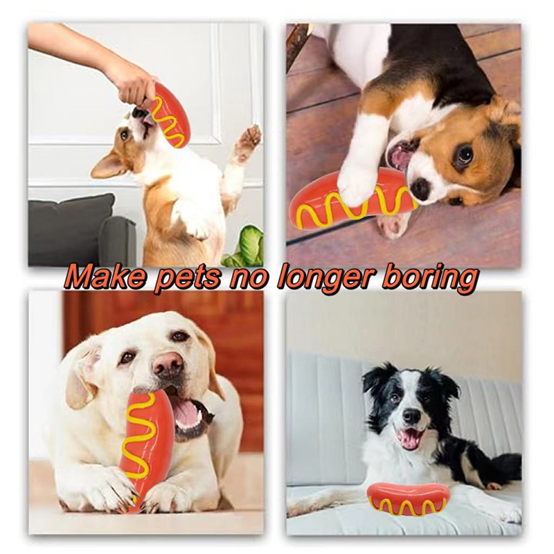 Durable Squeaky Dog Chew Toys for Aggressive-Chewers, Interactive Durable Teeth Cleaning and Training Pet Hot Dog Chew Toy