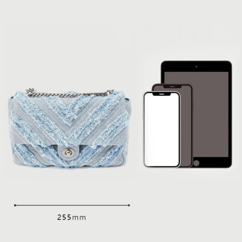 Fashion Chic Denim Shoulder Woman 2023 Trend New Elegant Designer Messenger High Grade Chains Exquisite Female Bag